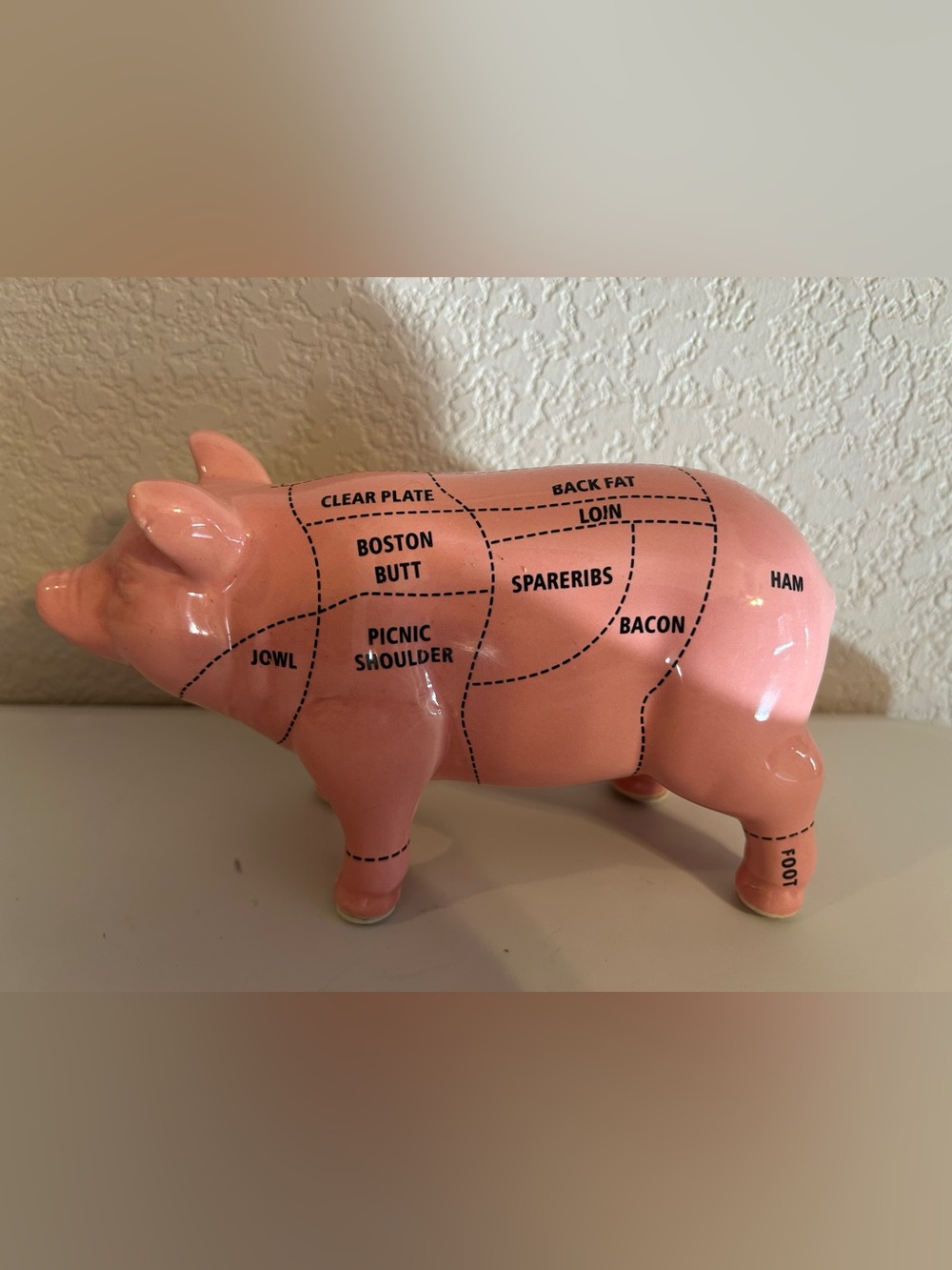 7.5” Ceramic Statue Pink Pig Pork Butcher Chart Country Farmhouse